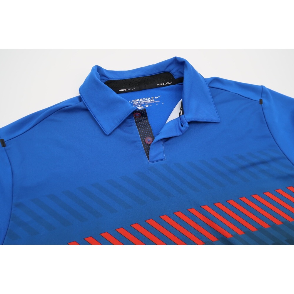 Nike Golf Mens Medium Blue Geometric Tour Performance Dri-Fit‎ Golf Polo Shirt